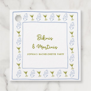 Étiquettes Cadeau Bikinis & Martinis Blue Olive Enterrement de Vie d
