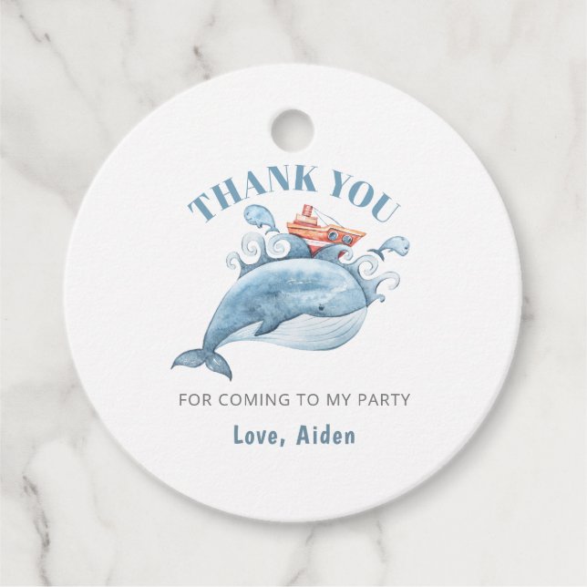 Étiquettes Cadeau Biue Whale Thème de la fête Merci (Devant)