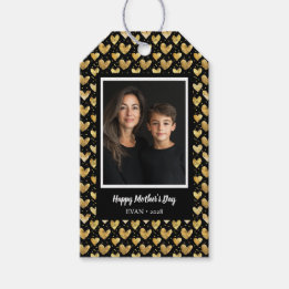 Étiquettes-cadeau Black and Faux Golden Foil Hearts Fête des mères