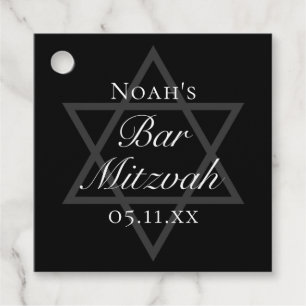 Étiquettes Cadeau Black Bar Mitzvah Star de David Custom Party