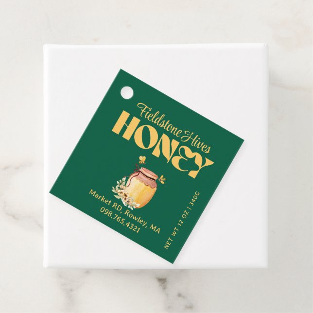 Étiquettes Cadeau Black Bee Honey Label Metallic Gold Text  (En situation)
