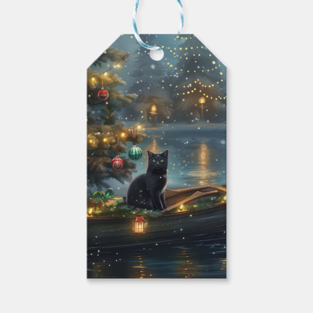 Étiquettes-cadeau Black Cat Noël Festive Voyage (Devant)