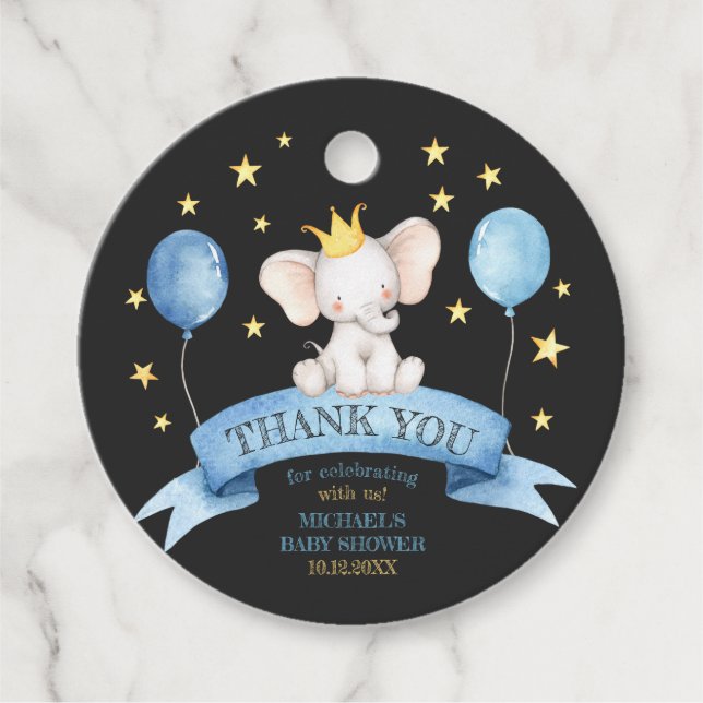 Étiquettes Cadeau black chalk baby elephant STARS AND BALLOONS (Devant)
