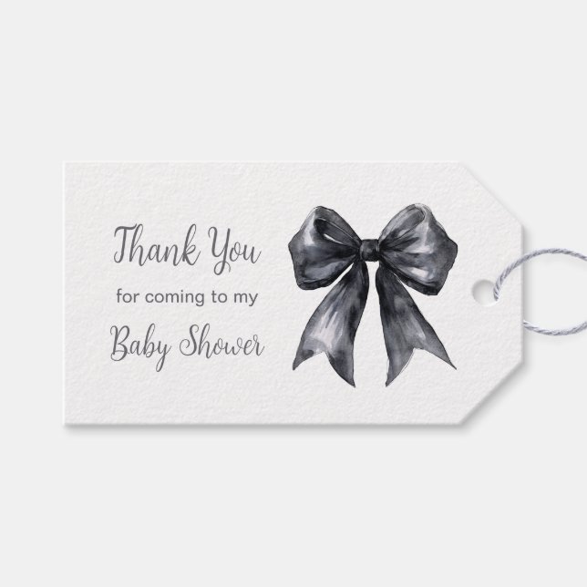 Étiquettes-cadeau Black Coquette Bow Baby Shower (Devant (Horizontal))