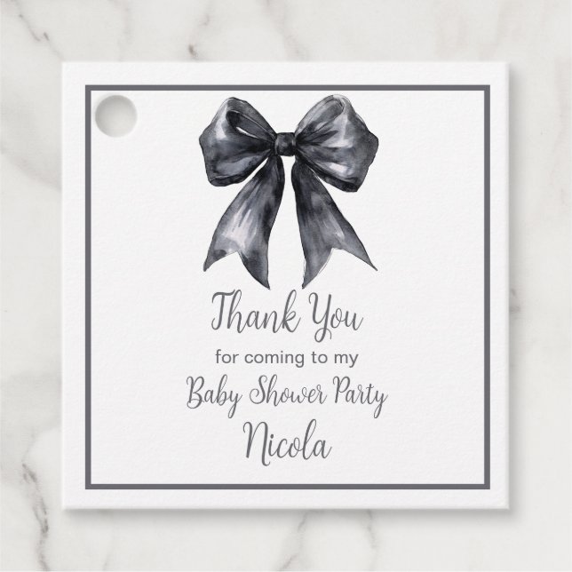 Étiquettes Cadeau Black Coquette Bow Baby Shower (Devant)