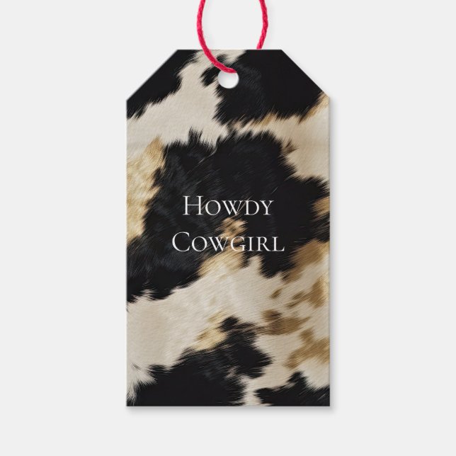 Étiquettes-cadeau Black Cream Gold Western Cowhide (Devant)