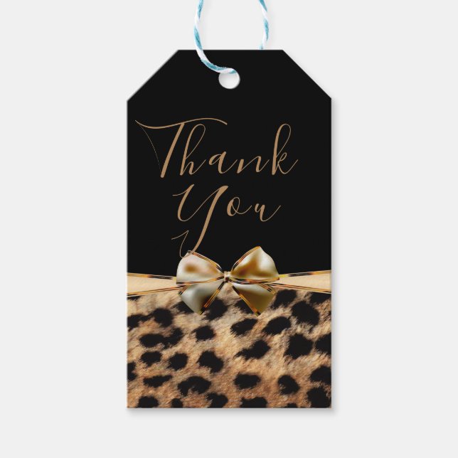 Étiquettes-cadeau Black Gold Bow Leopard Cheetah Poster de animal Fa (Devant)