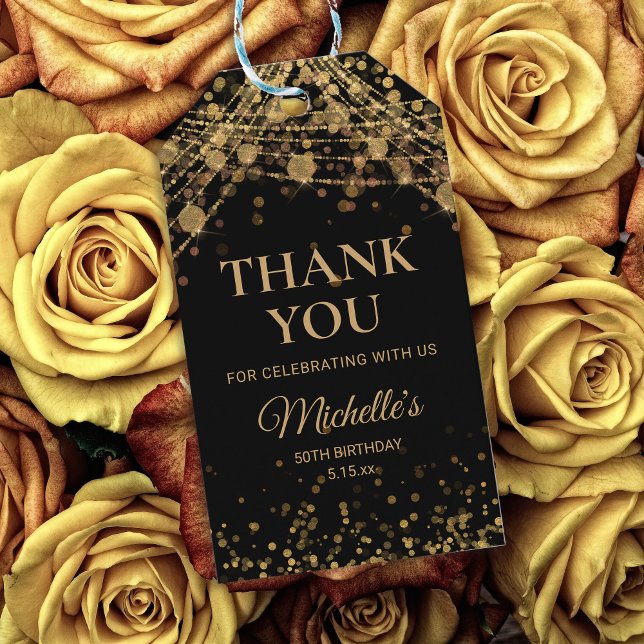 Étiquettes-cadeau Black Gold String éclat Adulte Anniversaire Merci (Créateur téléchargé)
