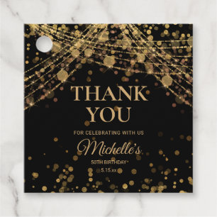Étiquettes Cadeau Black Gold String éclat Adulte Anniversaire Merci