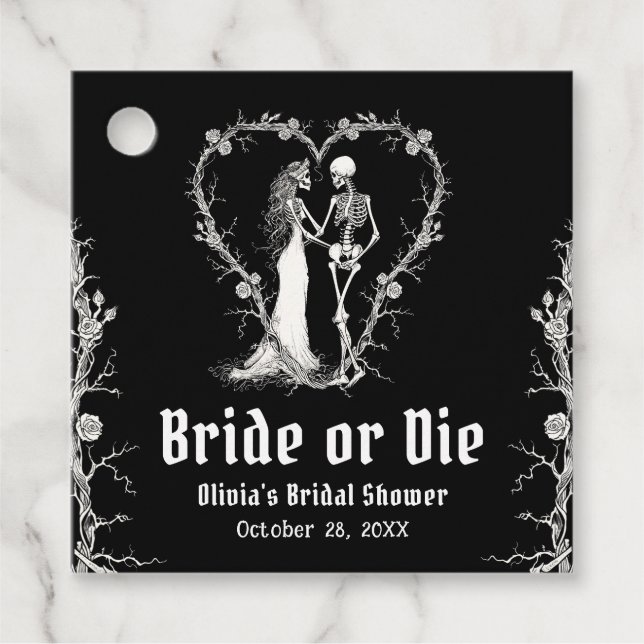 Étiquettes Cadeau Black gothique Halloween mariée ou Fête des mariée (Devant)