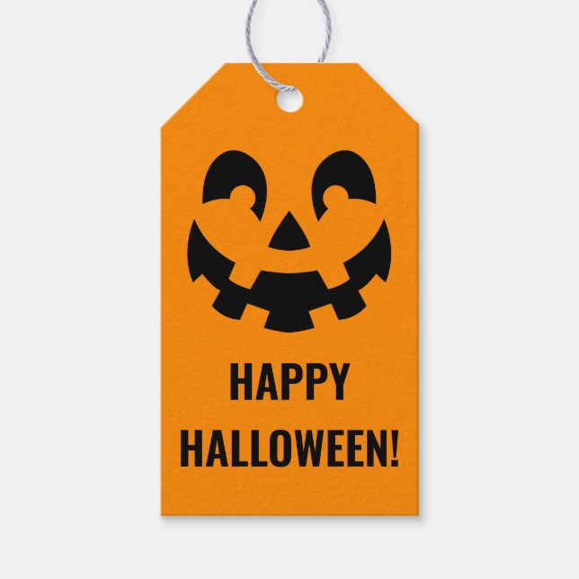 Étiquettes-cadeau Black Happy Halloween Citrouille forme visage sur  (Devant)