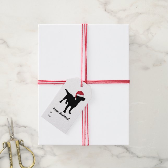 Étiquettes-cadeau Black Labrador Retriever à Santa Hat Noël (Avec de la ficelle)