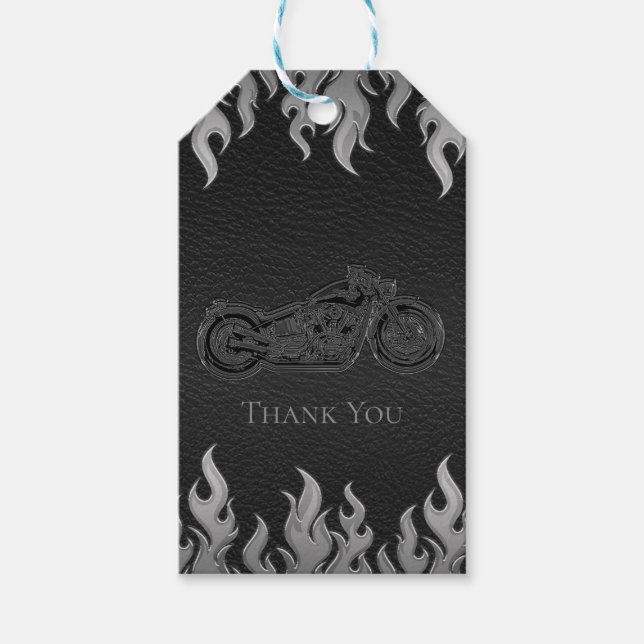 Étiquettes-cadeau Black Leather Silver Chrome Motorcycle Party (Devant)