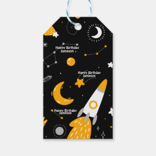 Étiquettes-cadeau Black Night Sky Externe Rocket Anniversaire