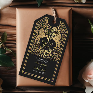 Étiquettes-cadeau Black Royal Lion Mariage médiéval épée Merci