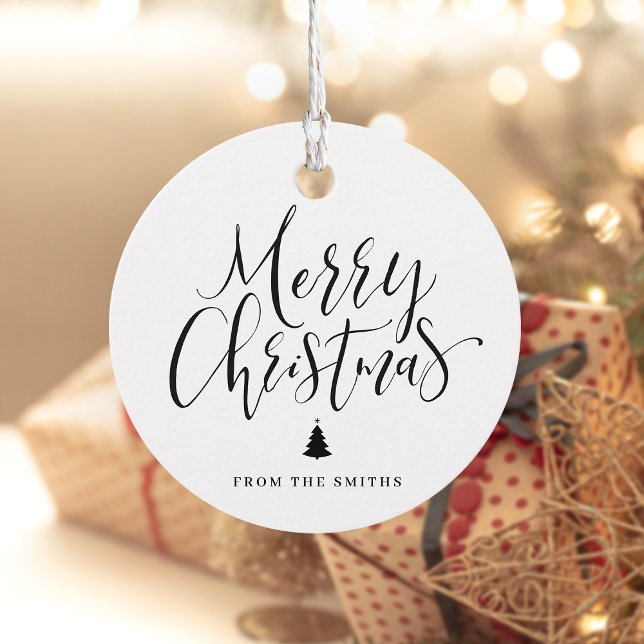 Étiquettes Cadeau Black Simple Calligraphy Merry Christmas (Black Simple Calligraphy Merry Christmas Favor Tags)