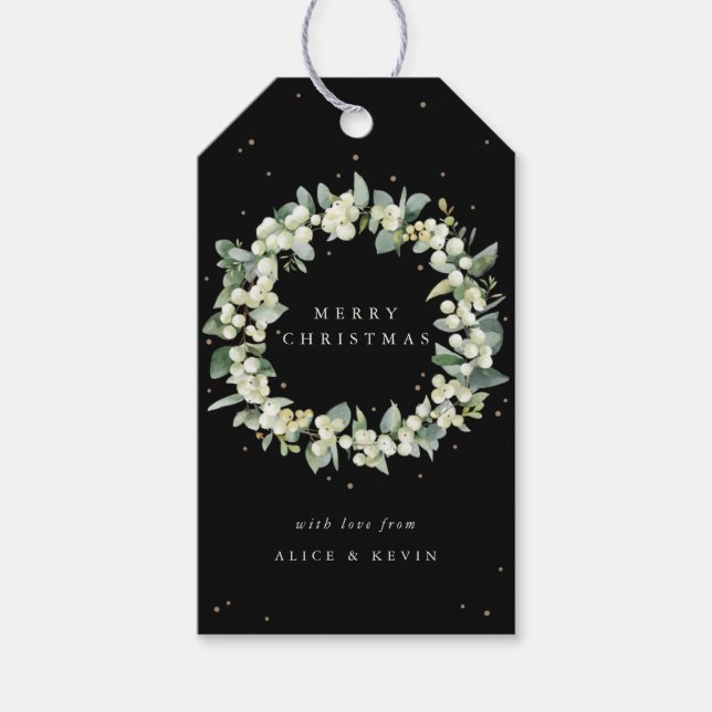 Étiquettes-cadeau Black Snowberry+Eucalyptus Noël/Fête (Devant)