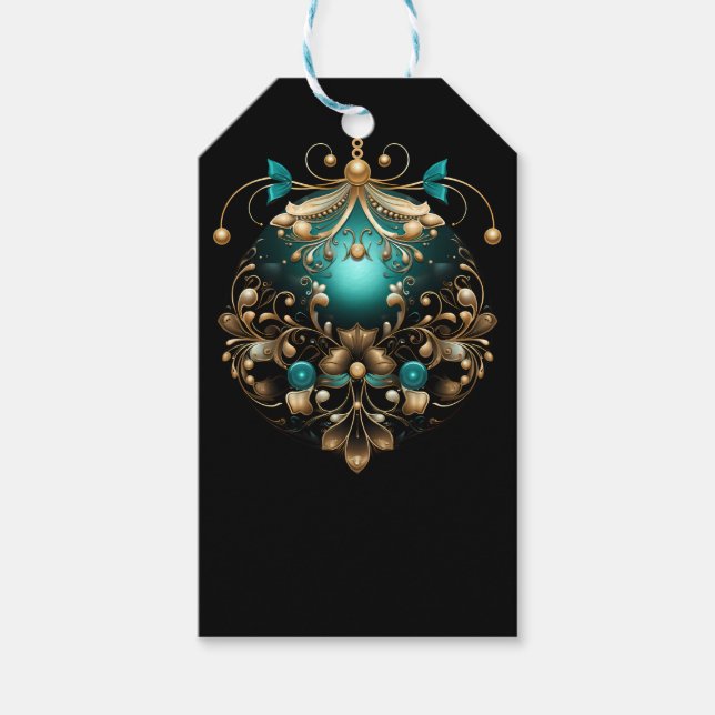 ÉTIQUETTES-CADEAU BLACK TEAL & GOLD CHRISTMAS ORNAMENT (Devant)