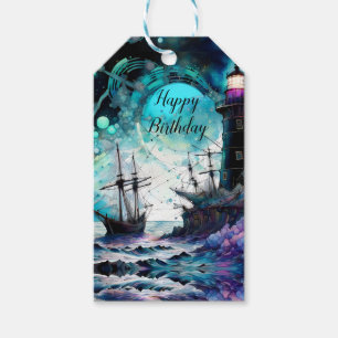 Étiquettes-cadeau Blacklight-Lighthouse et voilier mer tempête