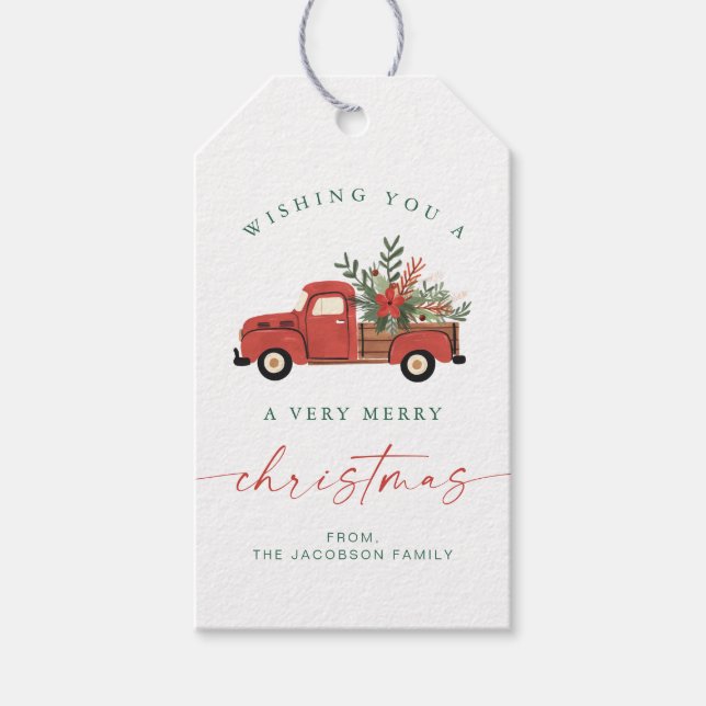 Étiquettes-cadeau BLAIR Scandinavian Red Car Tree Christmas (Devant)