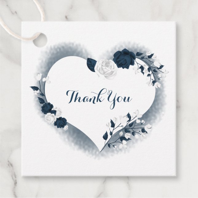 Étiquettes Cadeau blanc & cur floral marine merci (Devant)