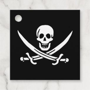 Étiquettes Cadeau Blanc, Drapeau Pirate Calico Jack, Crâne & Cutlass