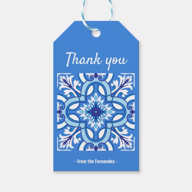 Étiquettes-cadeau 🤍 💙 Blanc et bleu Porto Azulejos (Devant)