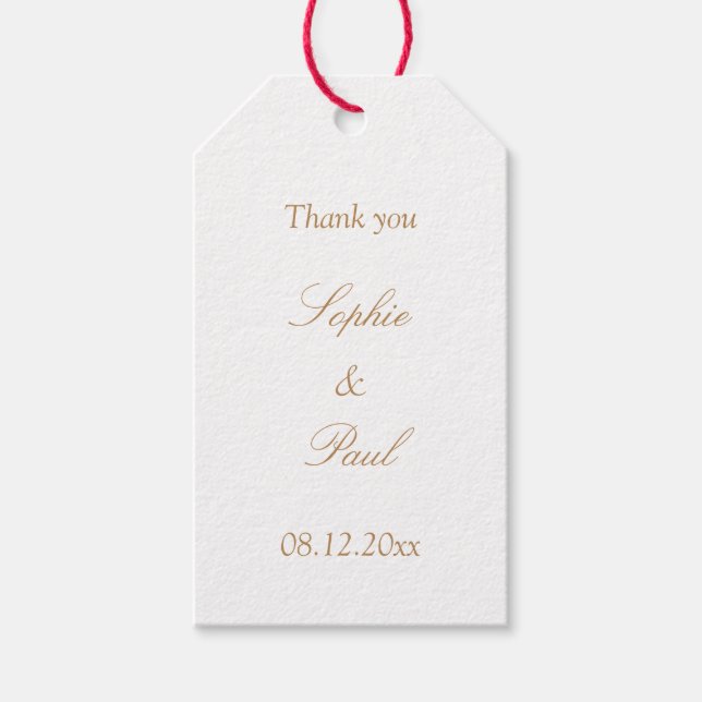 Étiquettes-cadeau Blanc Golden Beige Wedding Favoriser Merci (Devant)