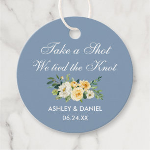 Étiquettes Cadeau Blanc Jaune Floral Mariage Dusty Bleu Tags