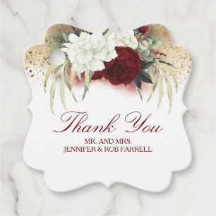 Étiquettes Cadeau Blanc Or Bourgogne Rouge Floral Mariage moderne