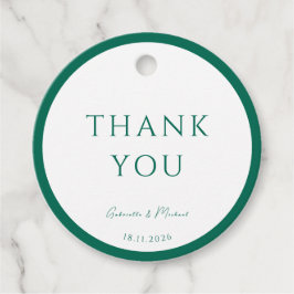Étiquettes Cadeau Blanc rond et Merci vert émeraude