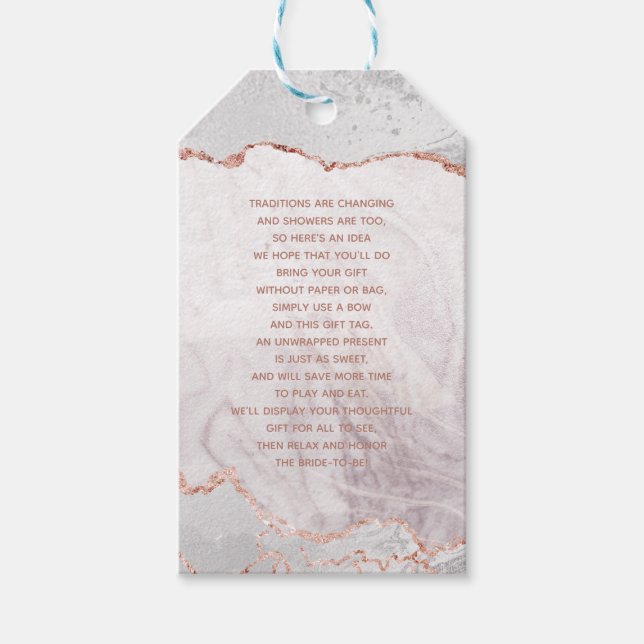 Étiquettes-cadeau Blanc & Rose Gold Agate Gilt Bridal Affichage douc (Devant)