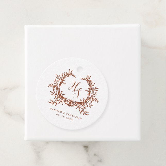 Étiquettes Cadeau Blason Botanique de Monogramme Élégant (En situation)
