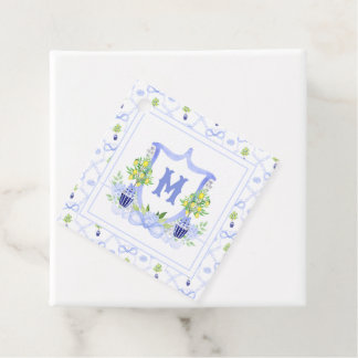Étiquettes Cadeau Blason Monogramme d'Arbre de Citron à l'Aquarelle