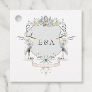 Étiquettes Cadeau Blason Monogramme Hérons Élégant Mariage au Lac