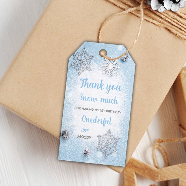 Étiquettes-cadeau Bleu 1er hiver Balises cadeaux d'anniversaire (Blue 1st Winter Birthday Gift Tags)