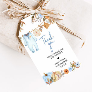 Étiquettes-cadeau Bleu Automne Floral Citrouille Baby shower Favoris