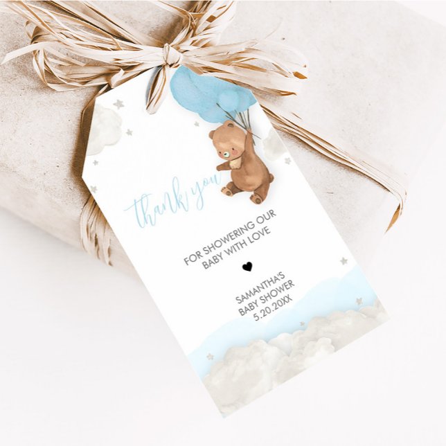 Étiquettes-cadeau Bleu Bearly Wait Baby shower Favoriser la balise (Blue Bearly Wait Balloon Baby Shower Favor Tags)