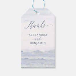 Étiquettes-cadeau Bleu Blanc Aquarelle Nautique Plage Mariage