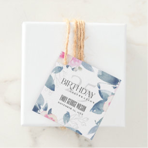 ÉTIQUETTES CADEAU BLEU BLANC BLEU FLORAL 25ÈME TOUS LES ANNÉES