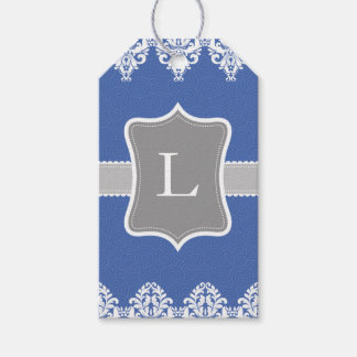 Étiquettes-cadeau Bleu Blanc Gris Flèches Monogramme Balises cadeaux