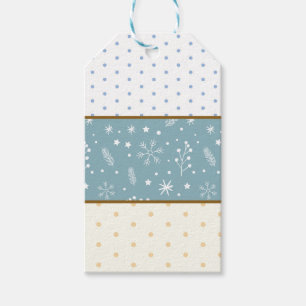 Étiquettes-cadeau Bleu, Blanc, Pois Tan, Snowflakes & Stars