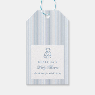 Étiquettes-cadeau Bleu blanc Teddy Bear Preppy Elegant Baby shower