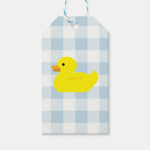 Étiquettes-cadeau Bleu canard en caoutchouc En vichy Motif