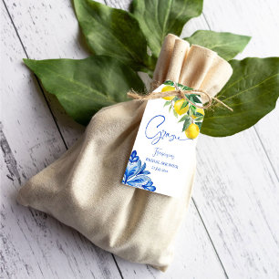Étiquettes-cadeau Bleu carreaux citrons italien nuptiale