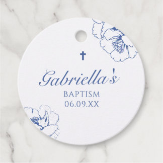 Étiquettes Cadeau Bleu de baptême floral botanique
