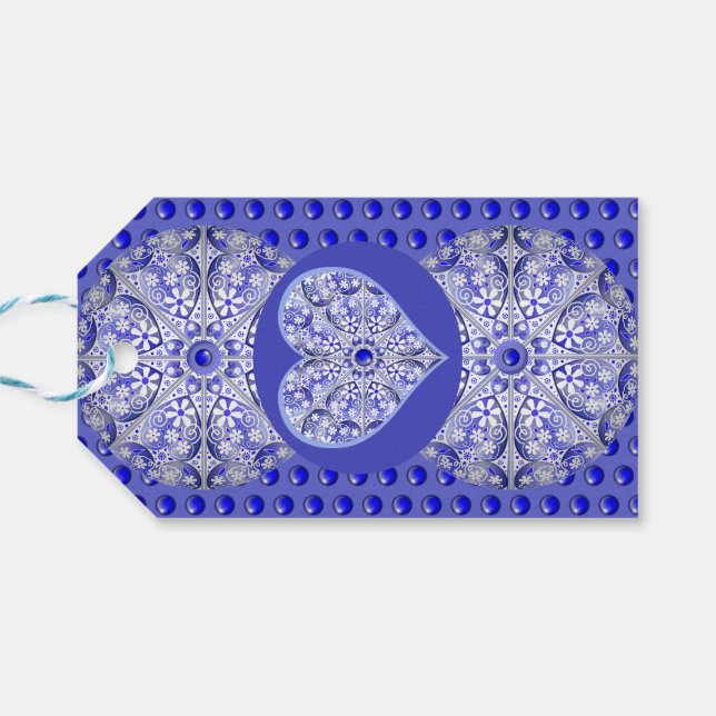 Étiquettes-cadeau Bleu de dentelle en céramique de Grèce (Dos Horizontal)
