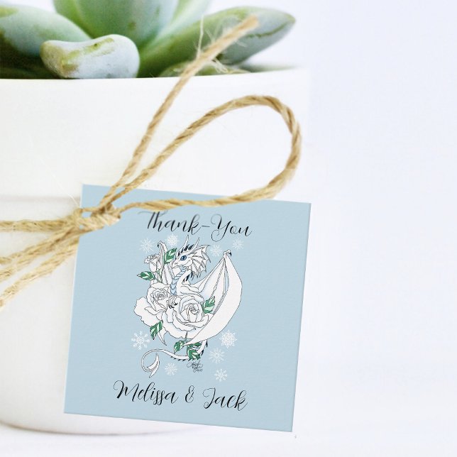 Étiquettes Cadeau Bleu des flocons de neige du dragon blanc d'hiver (Créateur téléchargé)