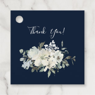Étiquettes Cadeau Bleu Dusty & Blanc Mariage Floral Merci - Marine