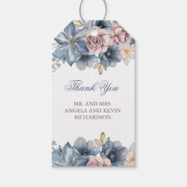 Étiquettes-cadeau Bleu Dusty et Mariage Floral Mauve